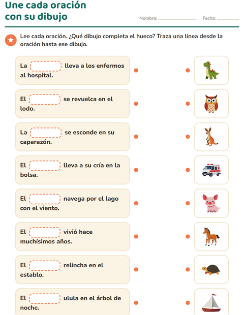 Vista previa de la hoja de Completa las oraciones para grado 1