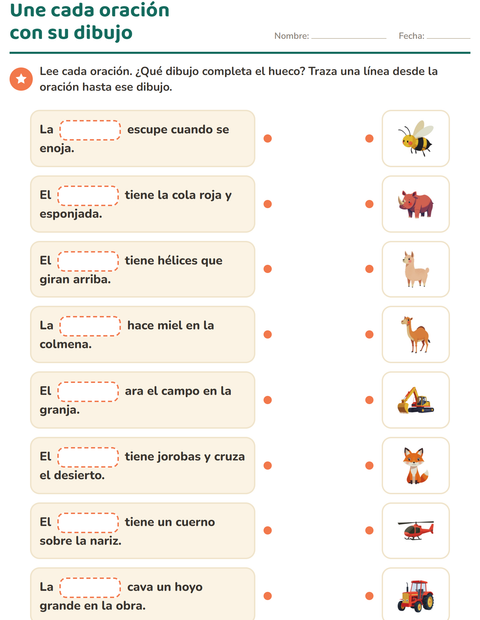 Vista previa de la hoja de Completa las oraciones para grado 1