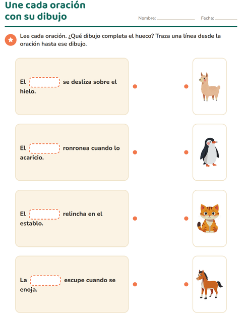 Vista previa de la hoja de Completa las oraciones para grado 1