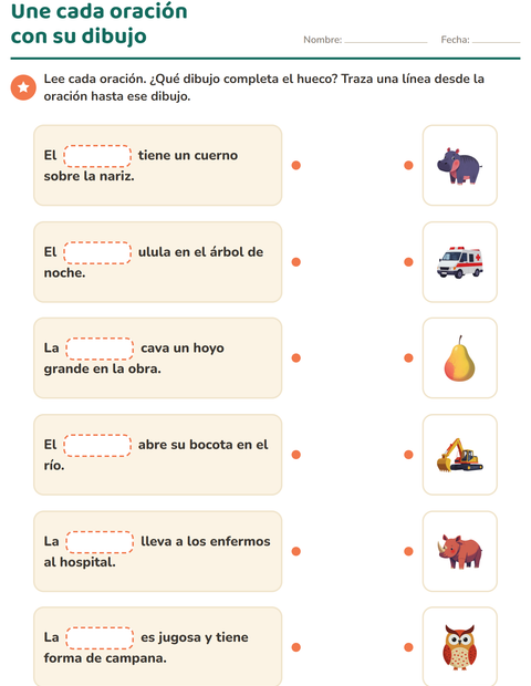Vista previa de la hoja de Completa las oraciones para grado 1