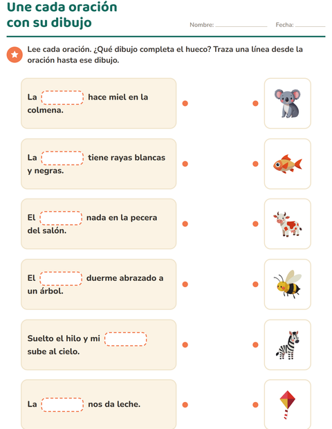 Vista previa de la hoja de Completa las oraciones para grado 1