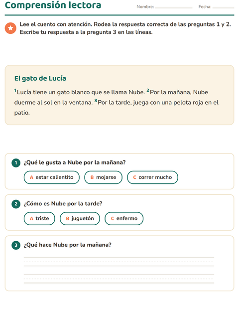Vista previa de la hoja de Comprensión lectora para grado 2