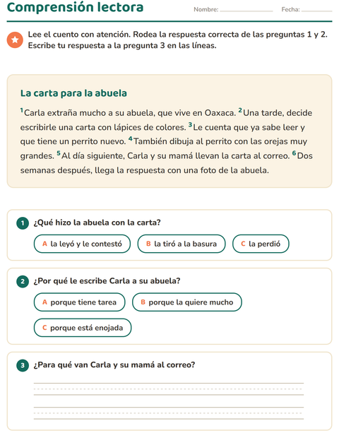Vista previa de la hoja de Comprensión lectora para grado 2