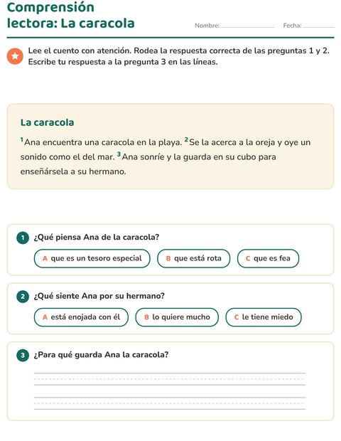 Vista previa de la hoja de Comprensión lectora para grado 2