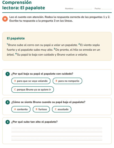 Vista previa de la hoja de Comprensión lectora para grado 2