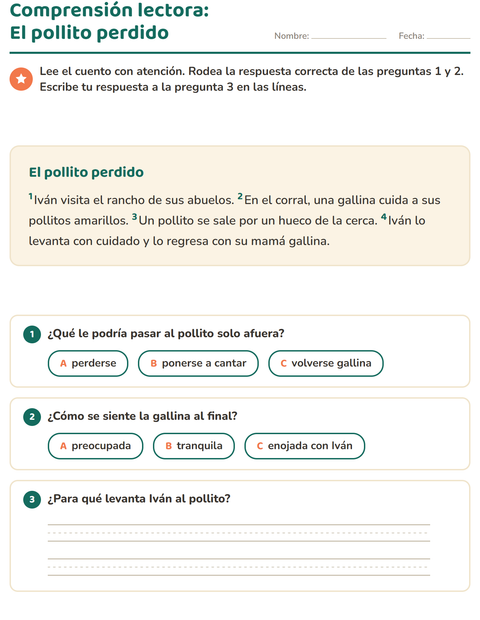 Vista previa de la hoja de Comprensión lectora para grado 2
