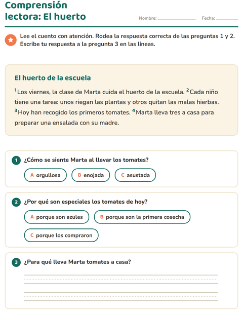 Vista previa de la hoja de Comprensión lectora para grado 2