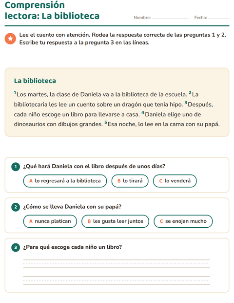 Vista previa de la hoja de Comprensión lectora para grado 2