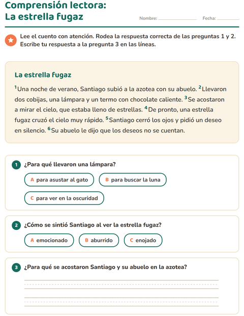 Vista previa de la hoja de Comprensión lectora para grado 2