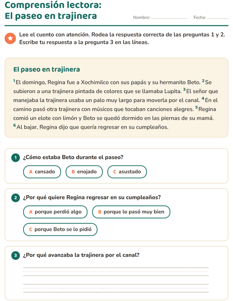 Vista previa de la hoja de Comprensión lectora para grado 2