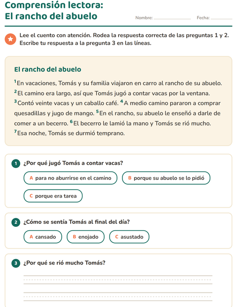 Vista previa de la hoja de Comprensión lectora para grado 2