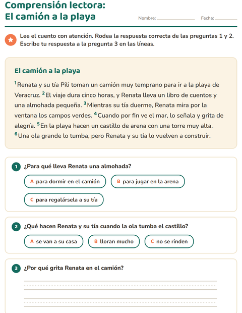 Vista previa de la hoja de Comprensión lectora para grado 2