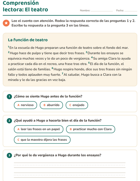 Vista previa de la hoja de Comprensión lectora para grado 2