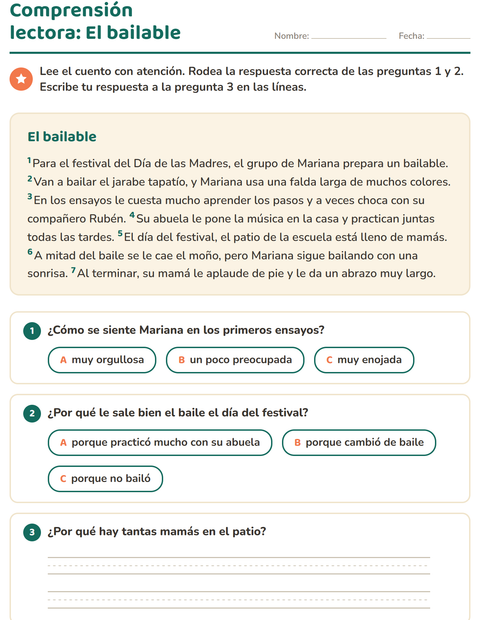 Vista previa de la hoja de Comprensión lectora para grado 2