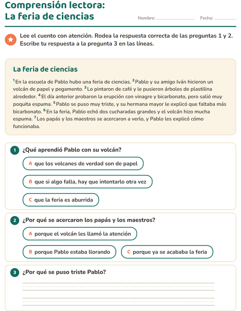 Vista previa de la hoja de Comprensión lectora para grado 2