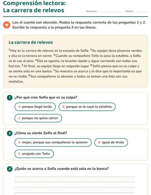 Vista previa de la hoja de Comprensión lectora para grado 2