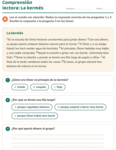 Vista previa de la hoja de Comprensión lectora para grado 2