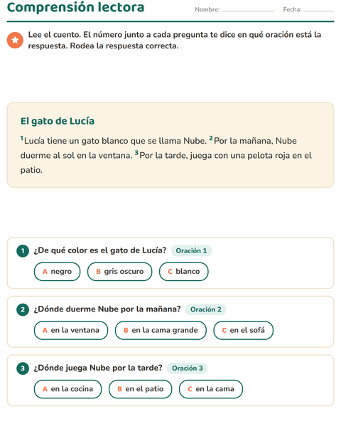 Vista previa de la hoja de Comprensión lectora para grado 2
