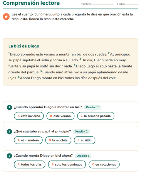 Vista previa de la hoja de Comprensión lectora para grado 2