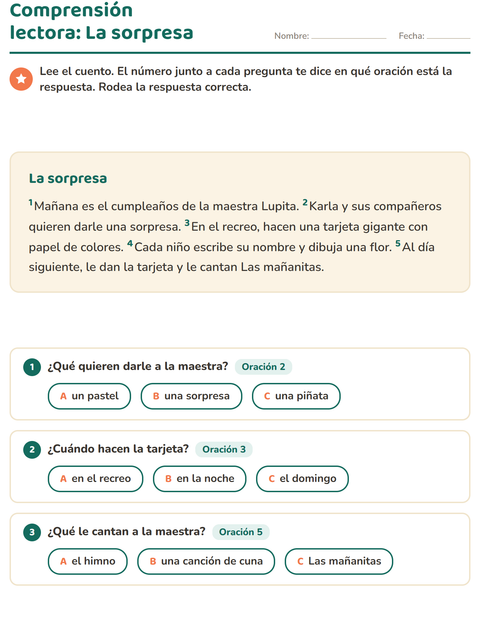 Vista previa de la hoja de Comprensión lectora para grado 2
