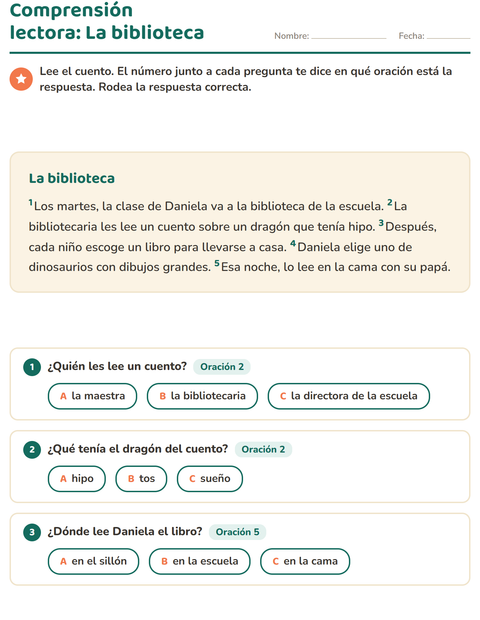 Vista previa de la hoja de Comprensión lectora para grado 2