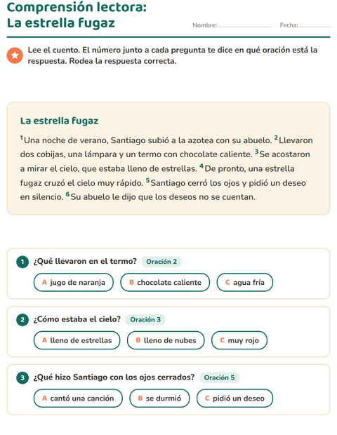 Vista previa de la hoja de Comprensión lectora para grado 2