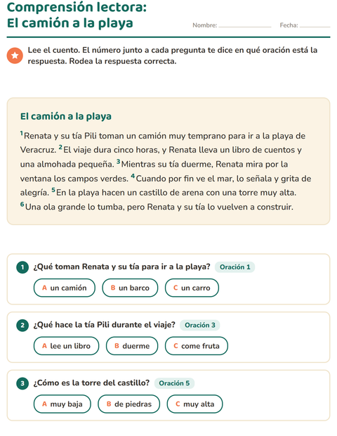 Vista previa de la hoja de Comprensión lectora para grado 2