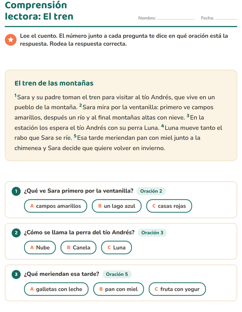 Vista previa de la hoja de Comprensión lectora para grado 2