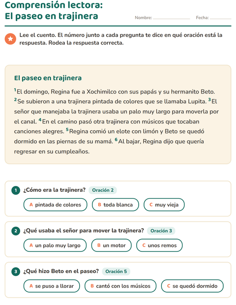 Vista previa de la hoja de Comprensión lectora para grado 2