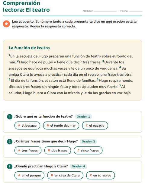 Vista previa de la hoja de Comprensión lectora para grado 2