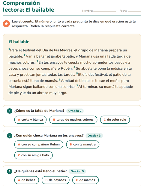 Vista previa de la hoja de Comprensión lectora para grado 2