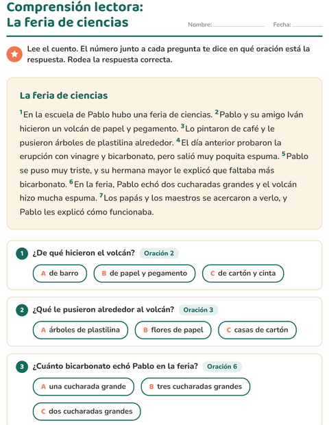 Vista previa de la hoja de Comprensión lectora para grado 2