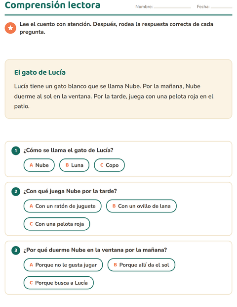 Vista previa de la hoja de Comprensión lectora para grado 2