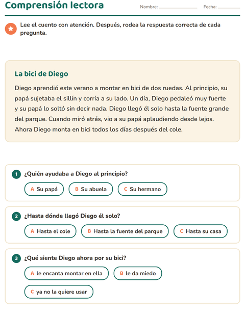 Vista previa de la hoja de Comprensión lectora para grado 2