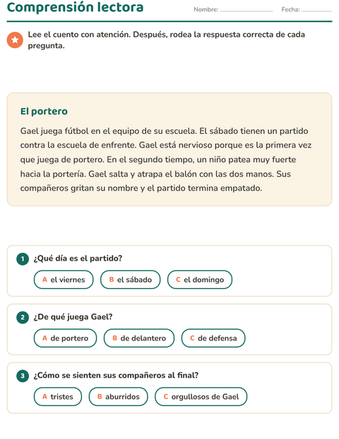 Vista previa de la hoja de Comprensión lectora para grado 2