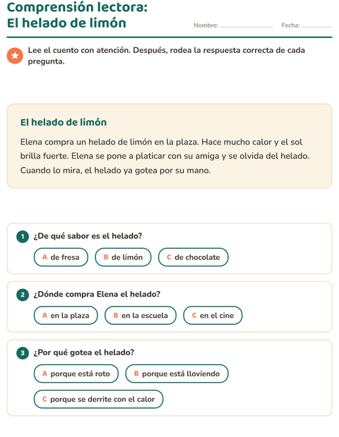 Vista previa de la hoja de Comprensión lectora para grado 2