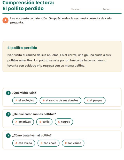 Vista previa de la hoja de Comprensión lectora para grado 2