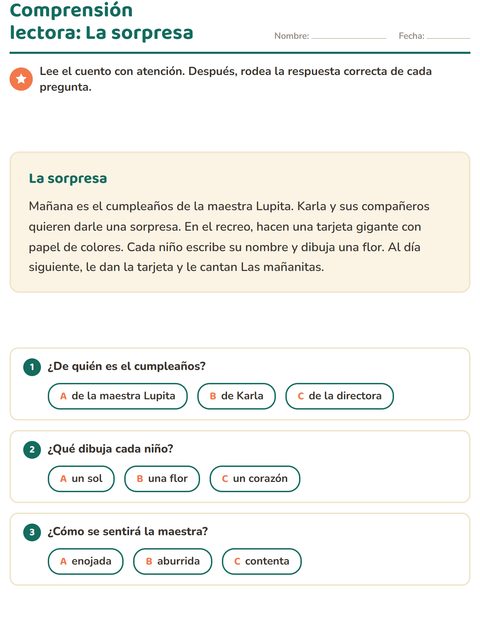 Vista previa de la hoja de Comprensión lectora para grado 2
