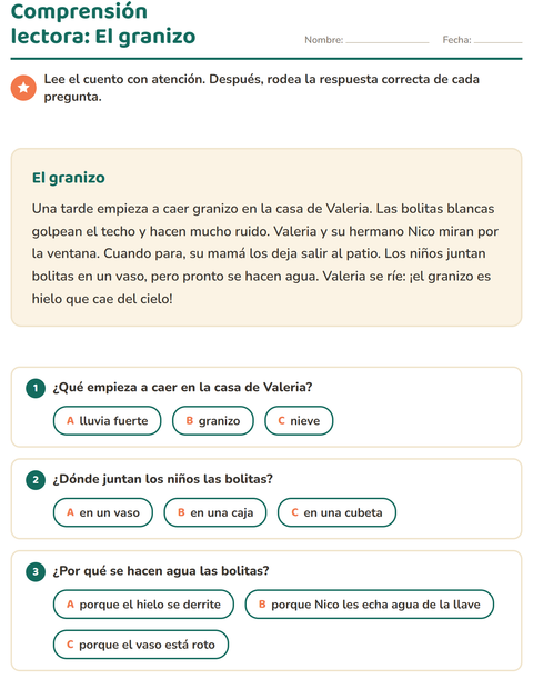 Vista previa de la hoja de Comprensión lectora para grado 2