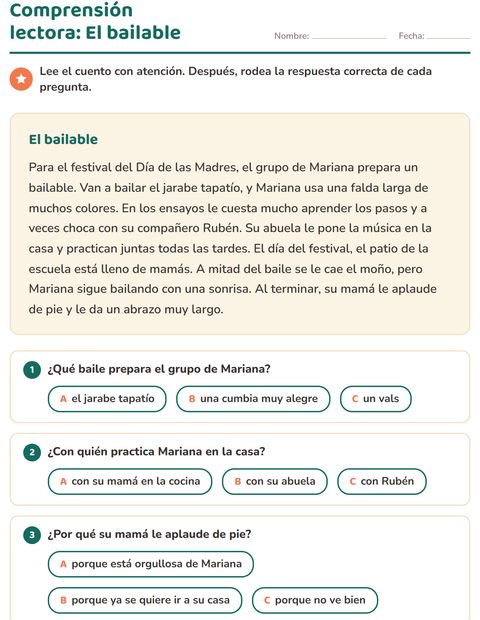 Vista previa de la hoja de Comprensión lectora para grado 2