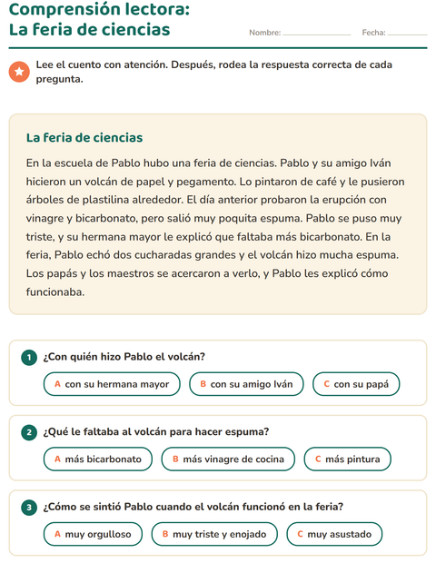 Vista previa de la hoja de Comprensión lectora para grado 2