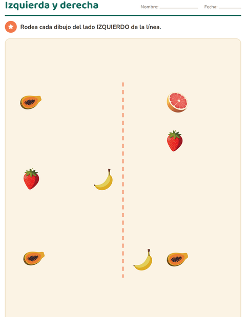 Vista previa de la hoja de Conceptos espaciales con Frutas para jardín infantil