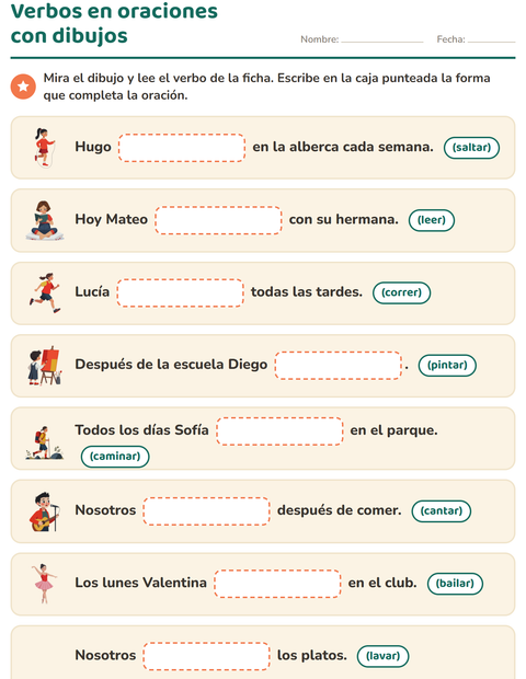 Vista previa de la hoja de Conjugar verbos para grado 2