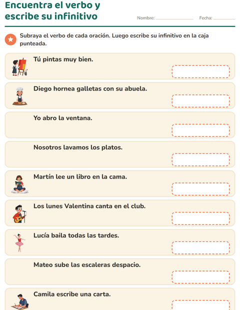 Vista previa de la hoja de Conjugar verbos para grado 2