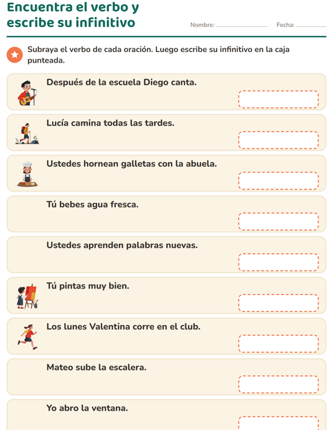 Vista previa de la hoja de Conjugar verbos para grado 2