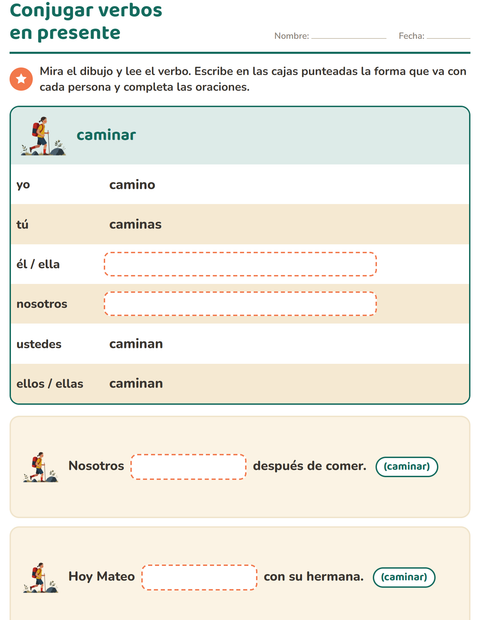 Vista previa de la hoja de Conjugar verbos para grado 2
