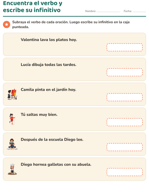 Vista previa de la hoja de Conjugar verbos para grado 2