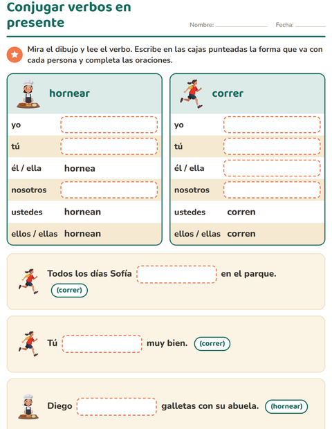 Conjugar verbos en presente: yo, tú, él, nosotros… — segundo grado