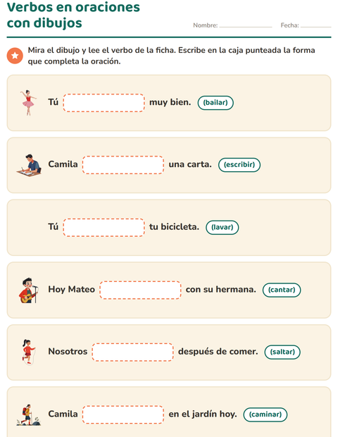 Vista previa de la hoja de Conjugar verbos para grado 2