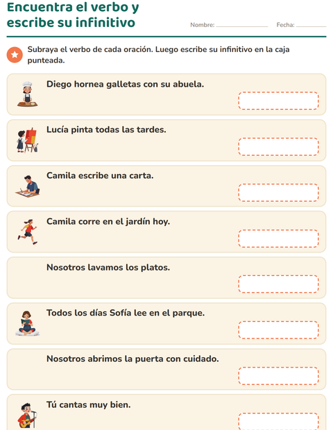 Vista previa de la hoja de Conjugar verbos para grado 2